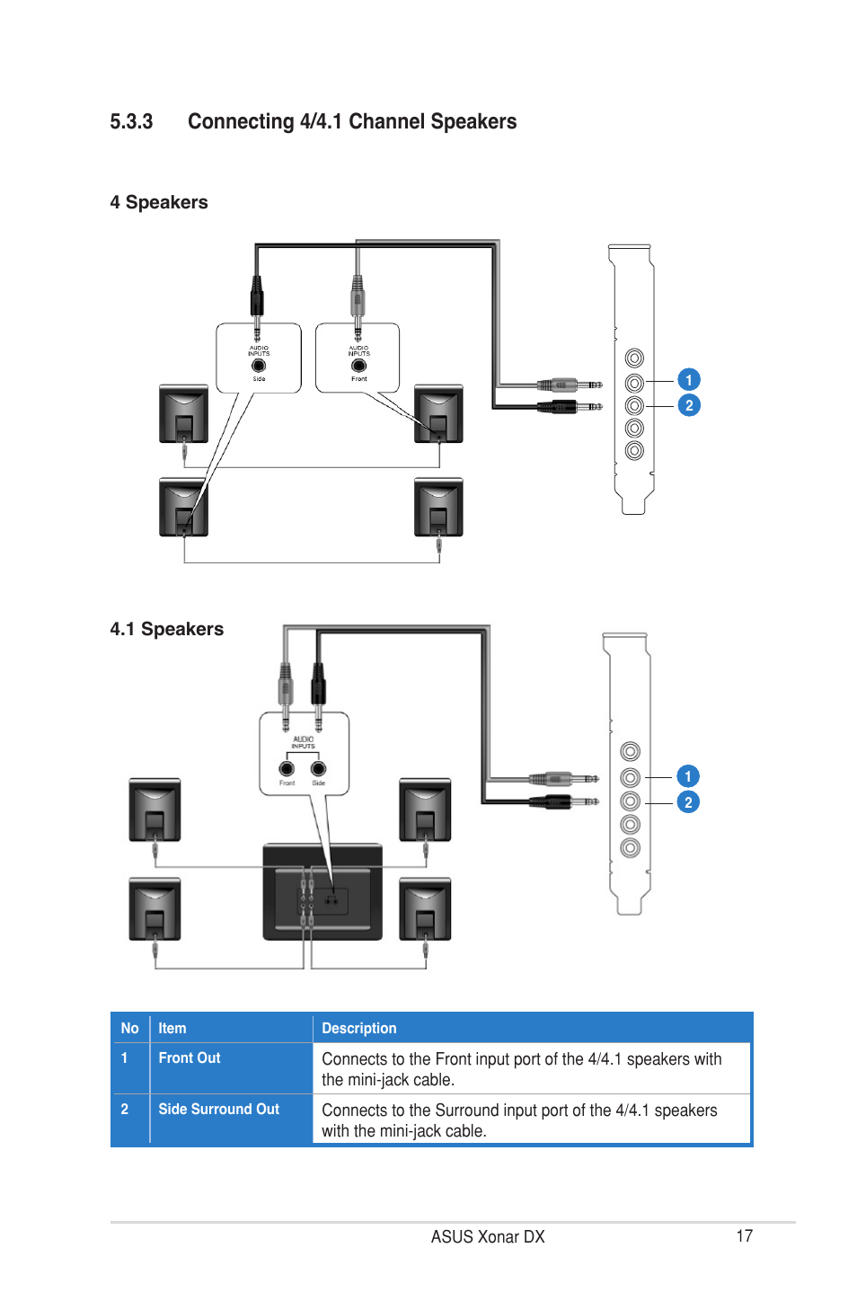 3 connecting 4/4.1 channel speakers | Asus Xonar DX User Manual | Page 23 / 80