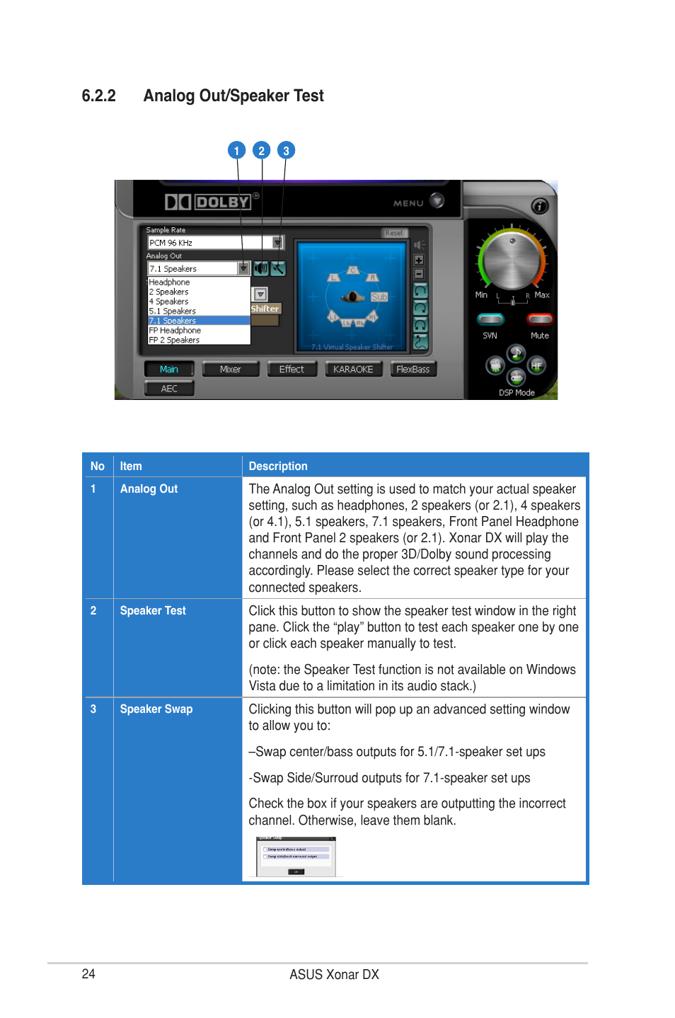2 analog out/speaker test | Asus Xonar DX User Manual | Page 30 / 80