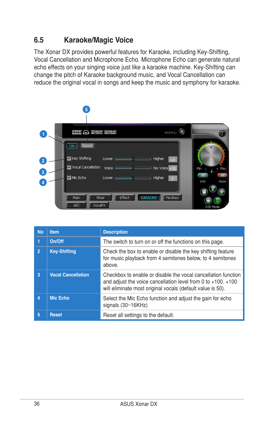 5 karaoke/magic voice | Asus Xonar DX User Manual | Page 42 / 80