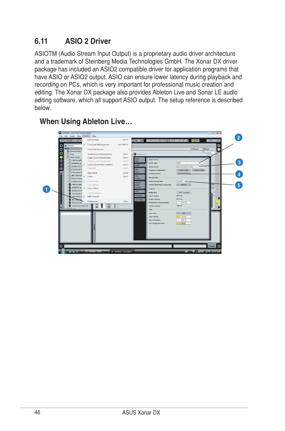 11 asio 2 driver, When using ableton live | Asus Xonar DX User Manual | Page 52 / 80