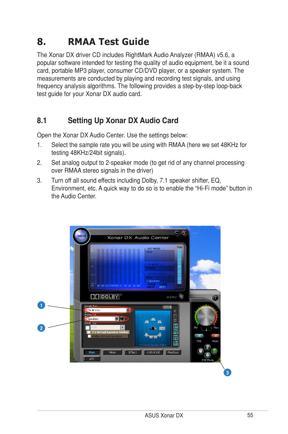 Rmaa test guide, 1 setting up xonar dx audio card | Asus Xonar DX User Manual | Page 61 / 80