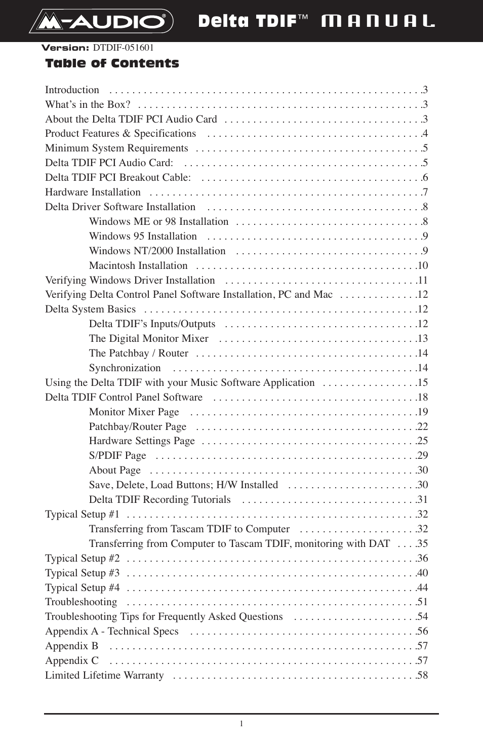 M-AUDIO Delta TDIF User Manual | 58 pages