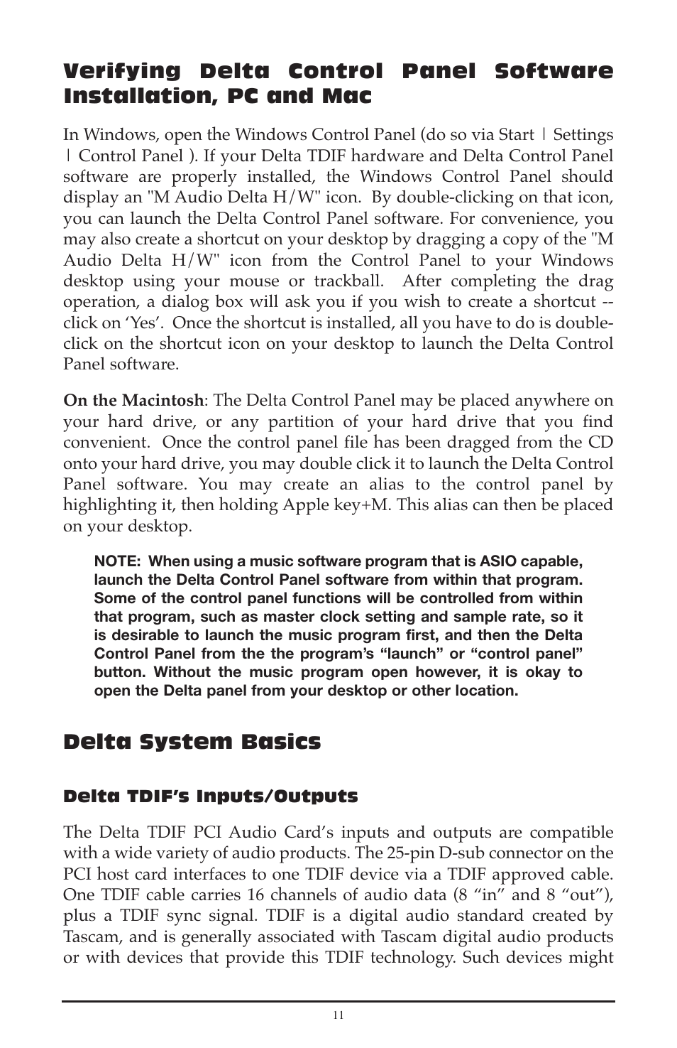 Delta system basics | M-AUDIO Delta TDIF User Manual | Page 11 / 58