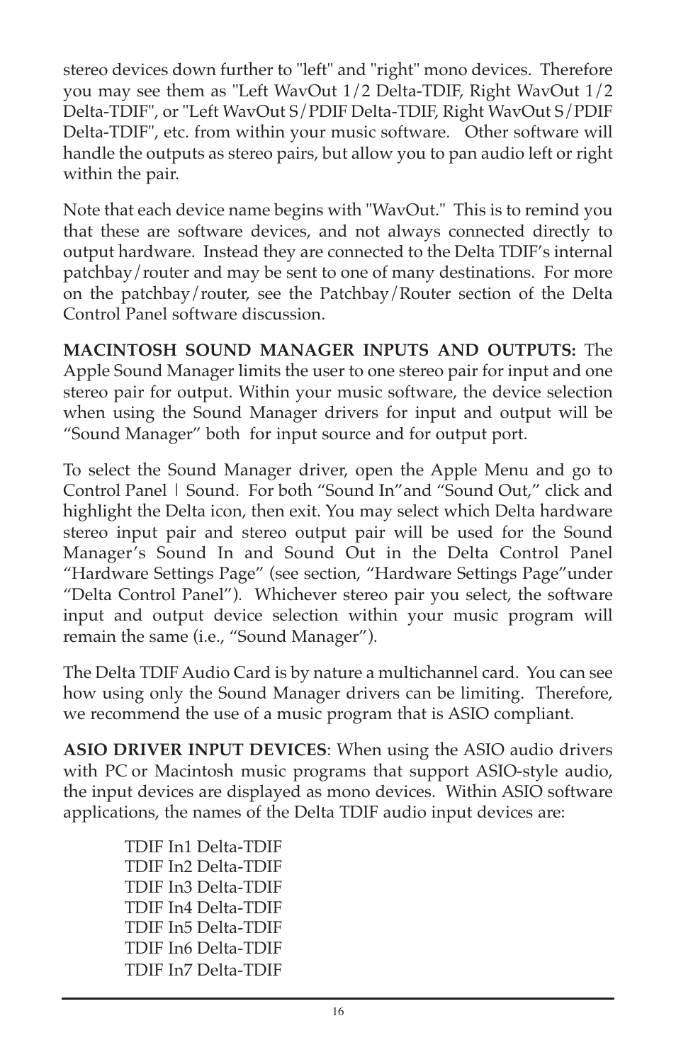 M-AUDIO Delta TDIF User Manual | Page 16 / 58