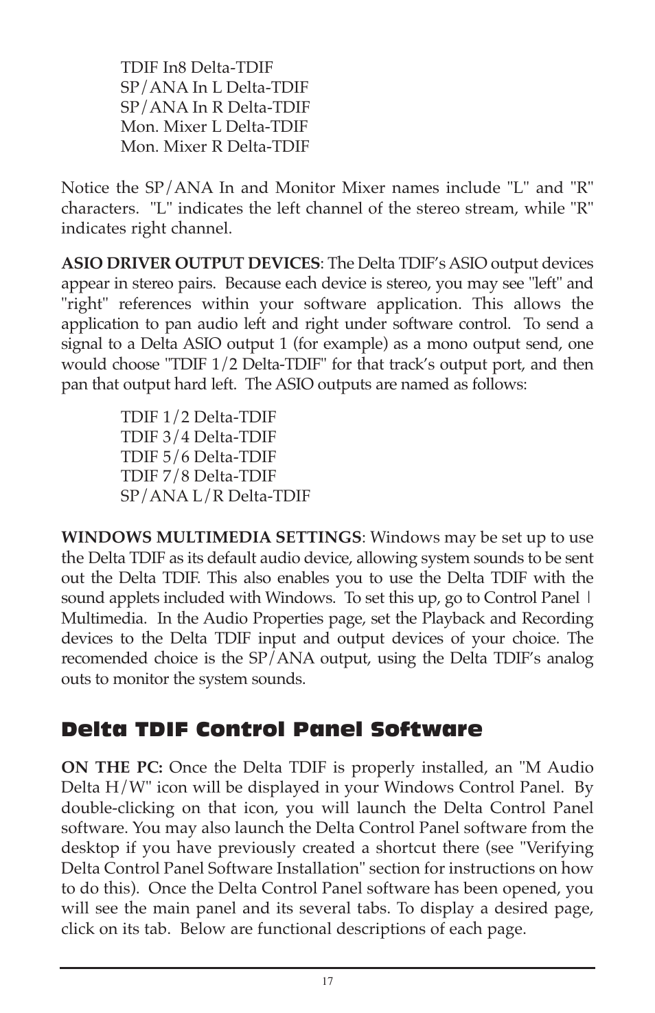 Delta tdif control panel software | M-AUDIO Delta TDIF User Manual | Page 17 / 58