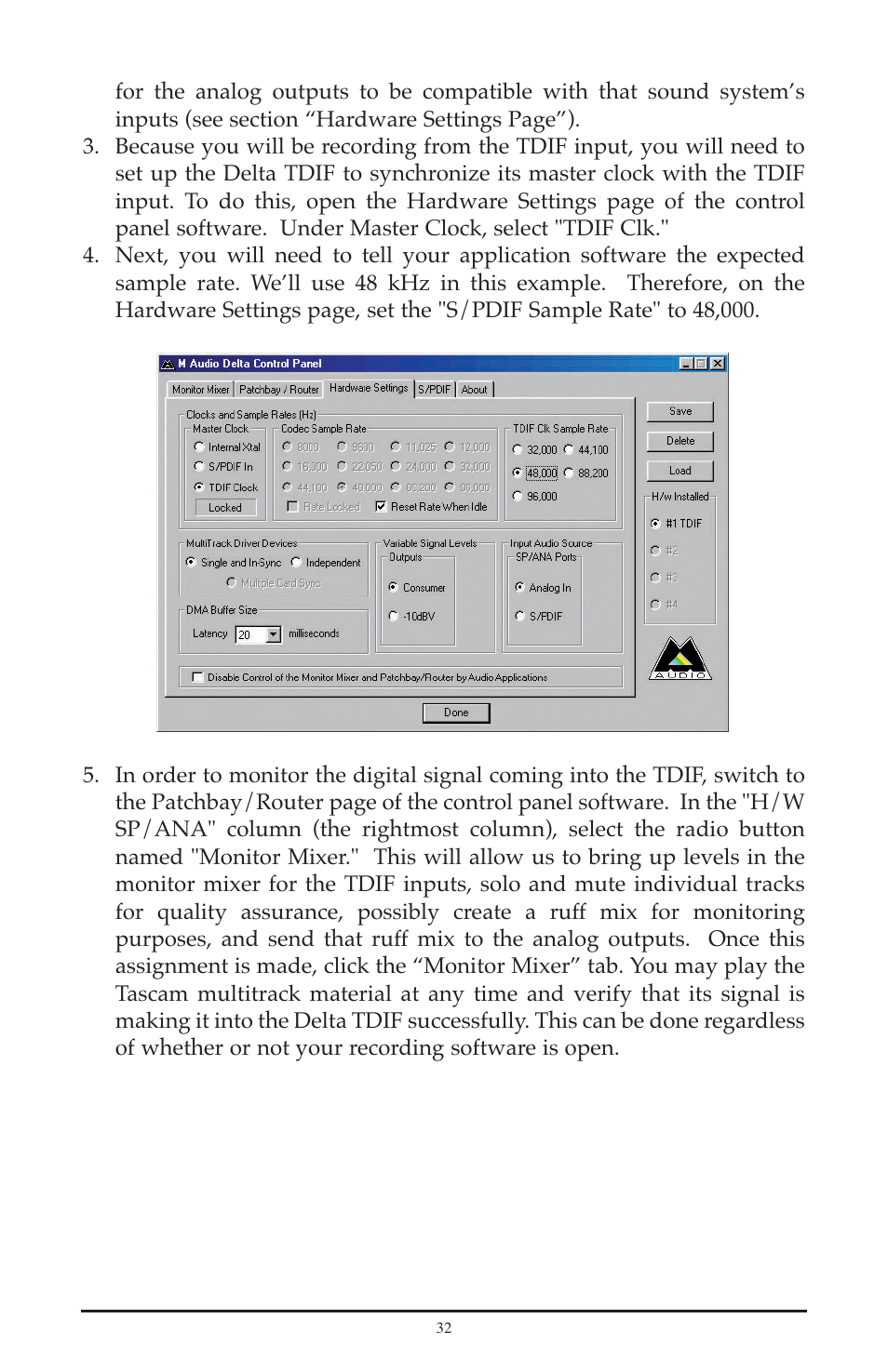 M-AUDIO Delta TDIF User Manual | Page 32 / 58