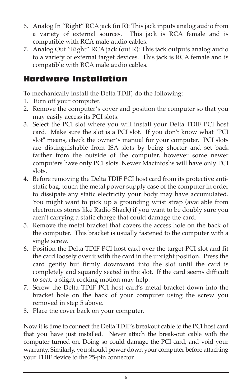 Hardware installation | M-AUDIO Delta TDIF User Manual | Page 6 / 58