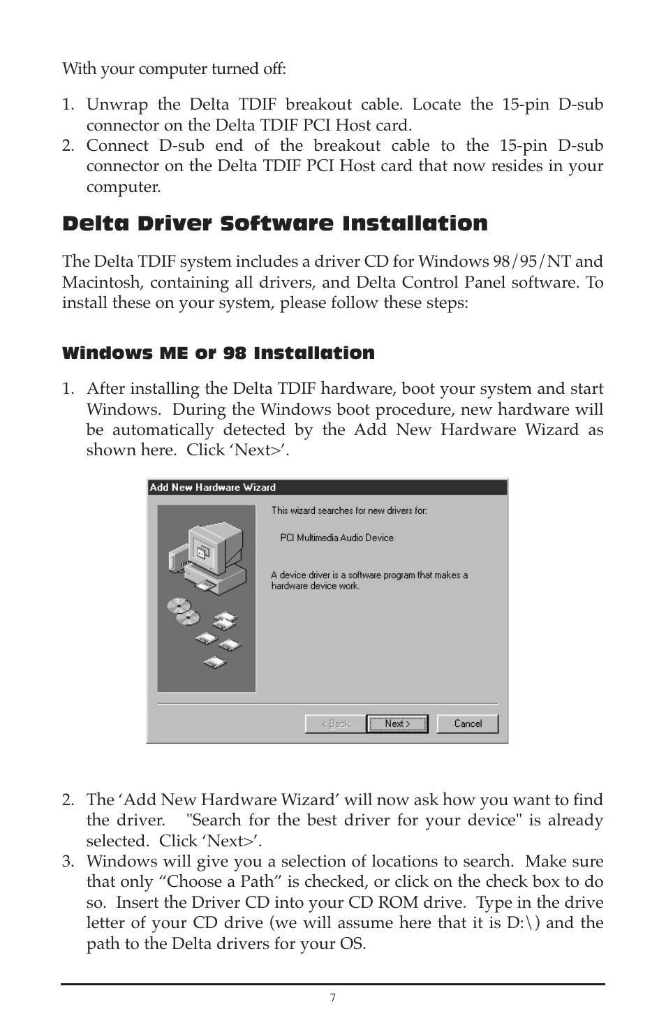 Delta driver software installation | M-AUDIO Delta TDIF User Manual | Page 7 / 58