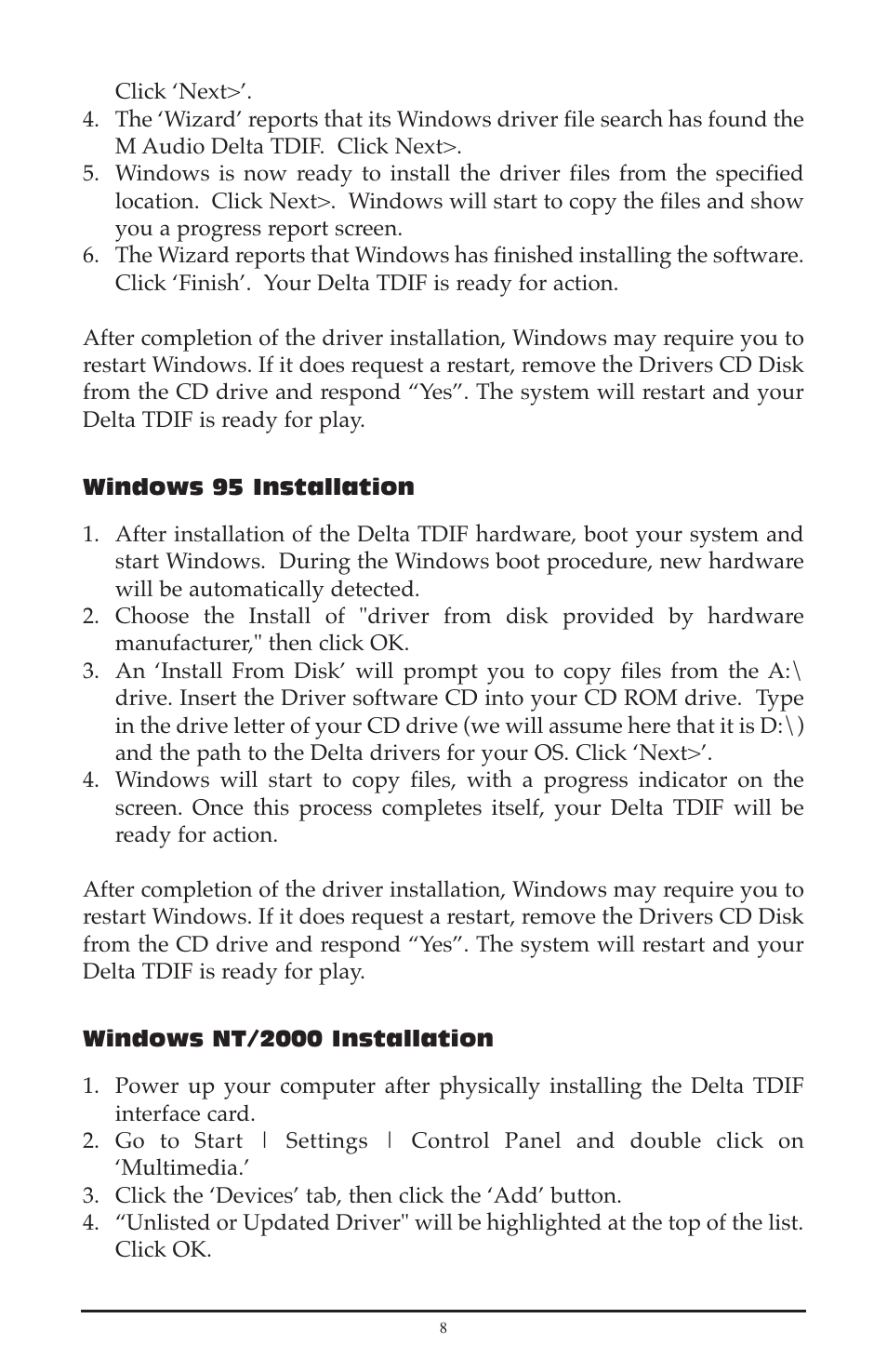 M-AUDIO Delta TDIF User Manual | Page 8 / 58