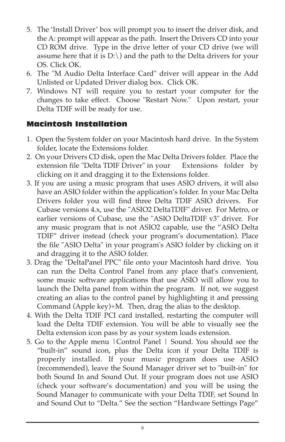 M-AUDIO Delta TDIF User Manual | Page 9 / 58