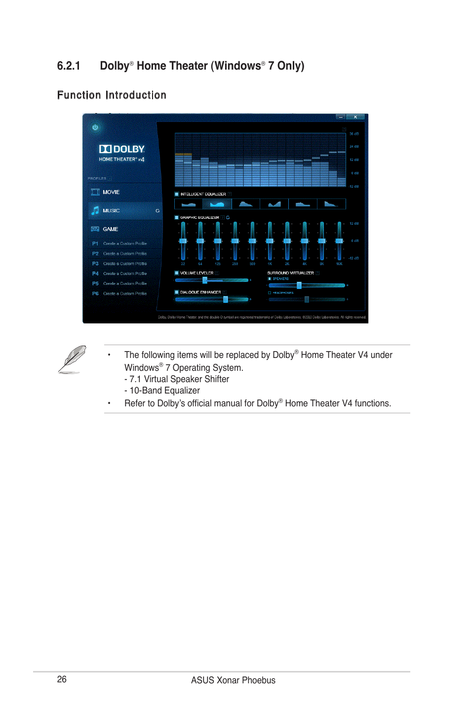 1 dolby, Home theater (windows, 7 only) | Asus ROG Xonar Phoebus User Manual | Page 26 / 72