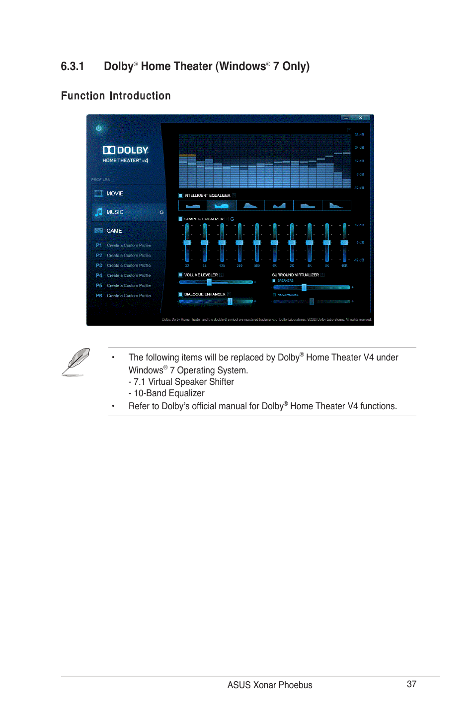 1 dolby, Home theater (windows, 7 only) | Asus ROG Xonar Phoebus User Manual | Page 37 / 72