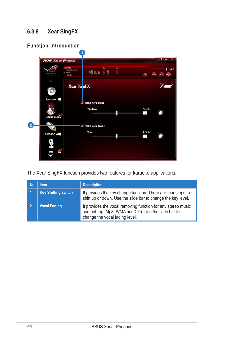 8 xear singfx | Asus ROG Xonar Phoebus User Manual | Page 44 / 72