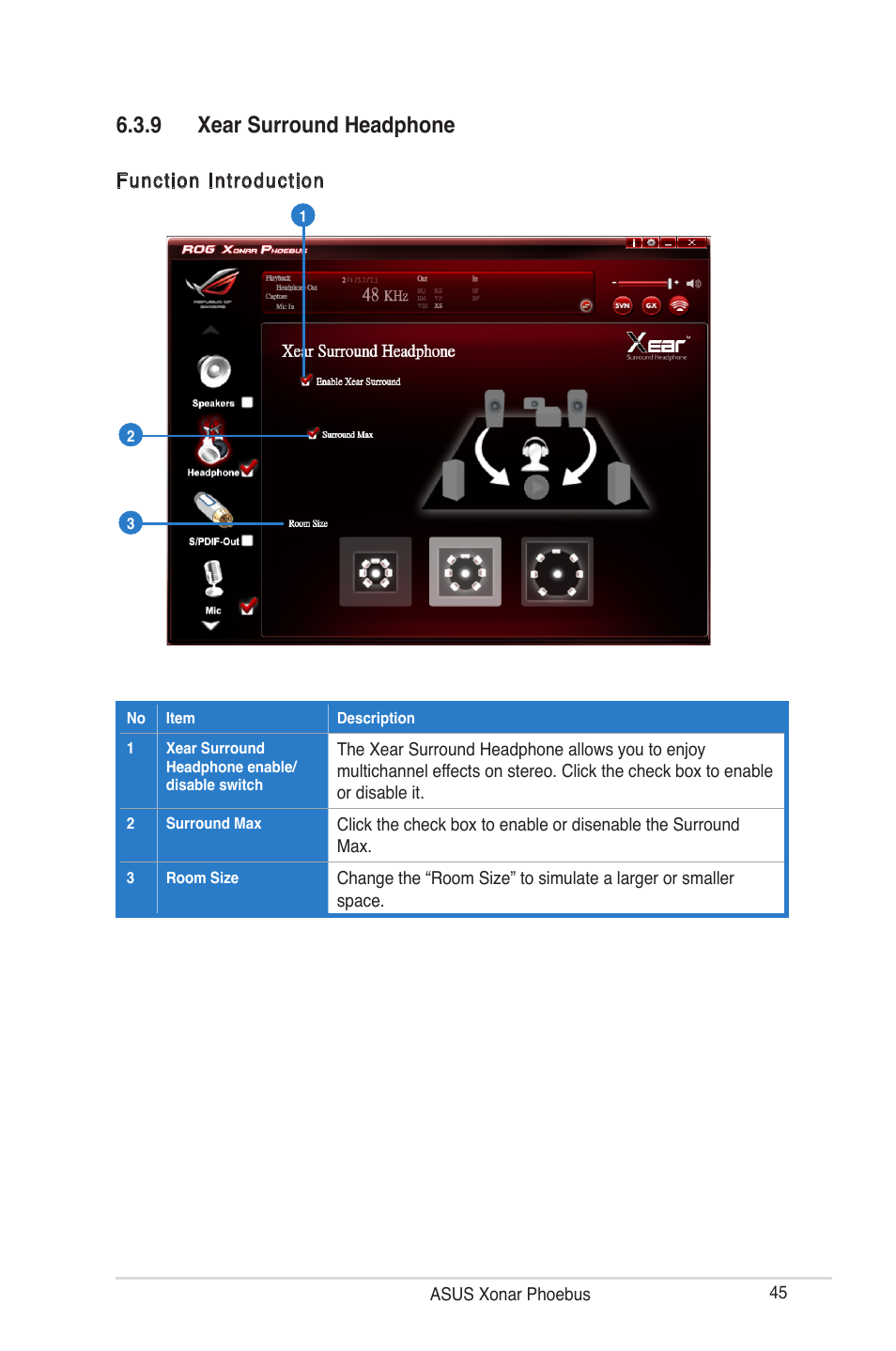 9 xear surround headphone | Asus ROG Xonar Phoebus User Manual | Page 45 / 72