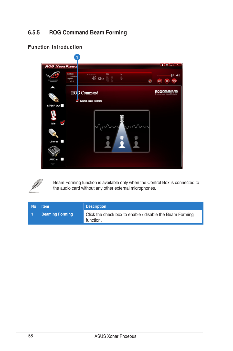5 rog command beam forming | Asus ROG Xonar Phoebus User Manual | Page 58 / 72