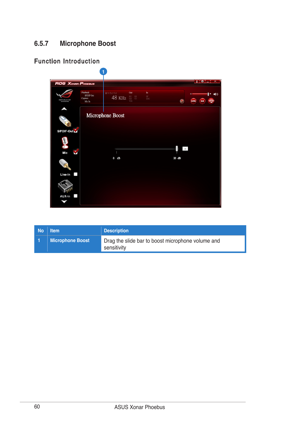 7 microphone boost | Asus ROG Xonar Phoebus User Manual | Page 60 / 72