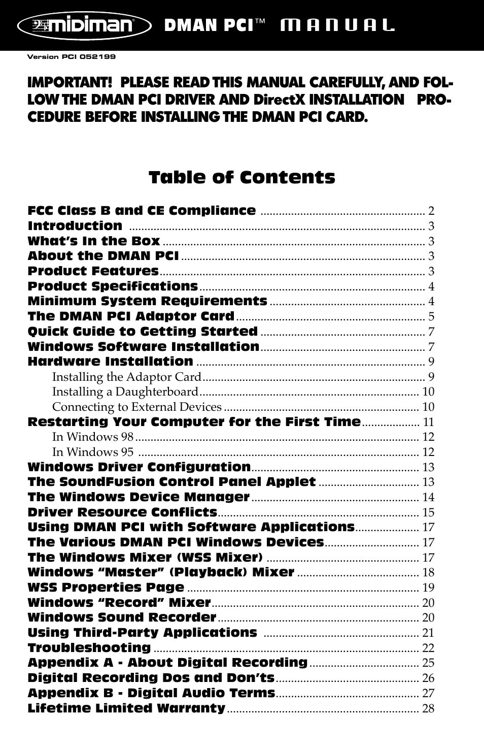 M-AUDIO Dman PCI User Manual | 29 pages