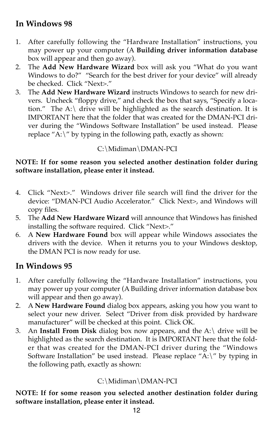 M-AUDIO Dman PCI User Manual | Page 12 / 29