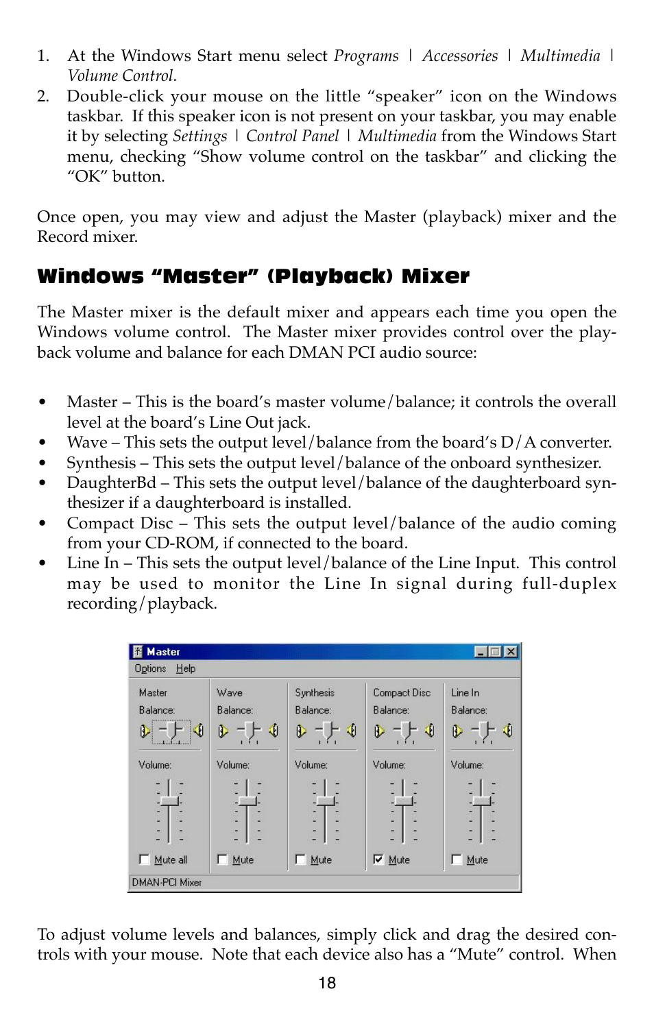 Windows “master” (playback) mixer | M-AUDIO Dman PCI User Manual | Page 18 / 29