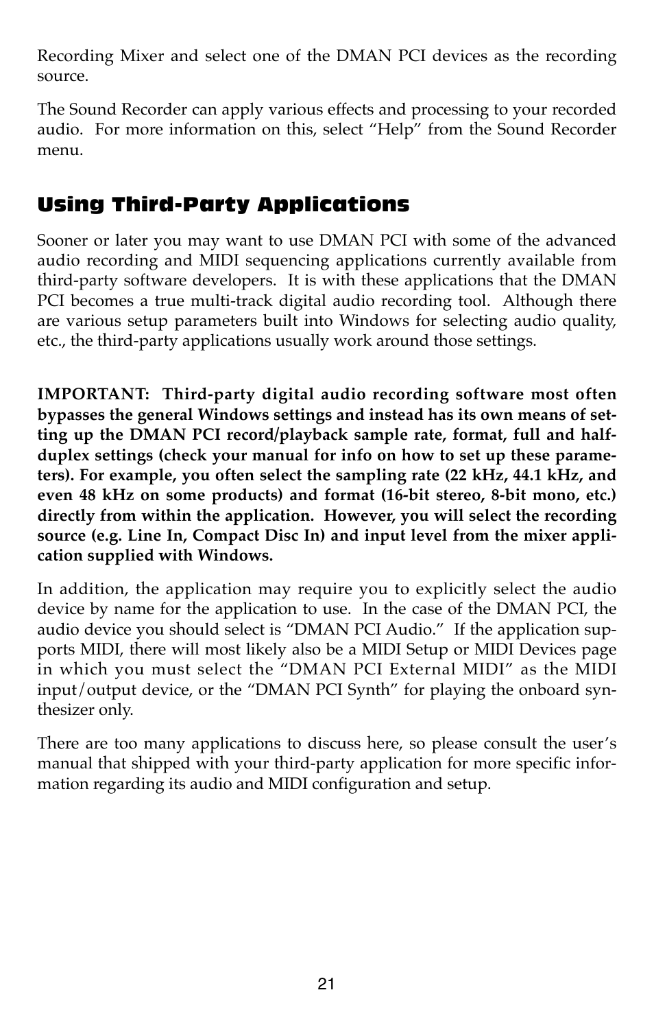 Using third-party applications | M-AUDIO Dman PCI User Manual | Page 21 / 29