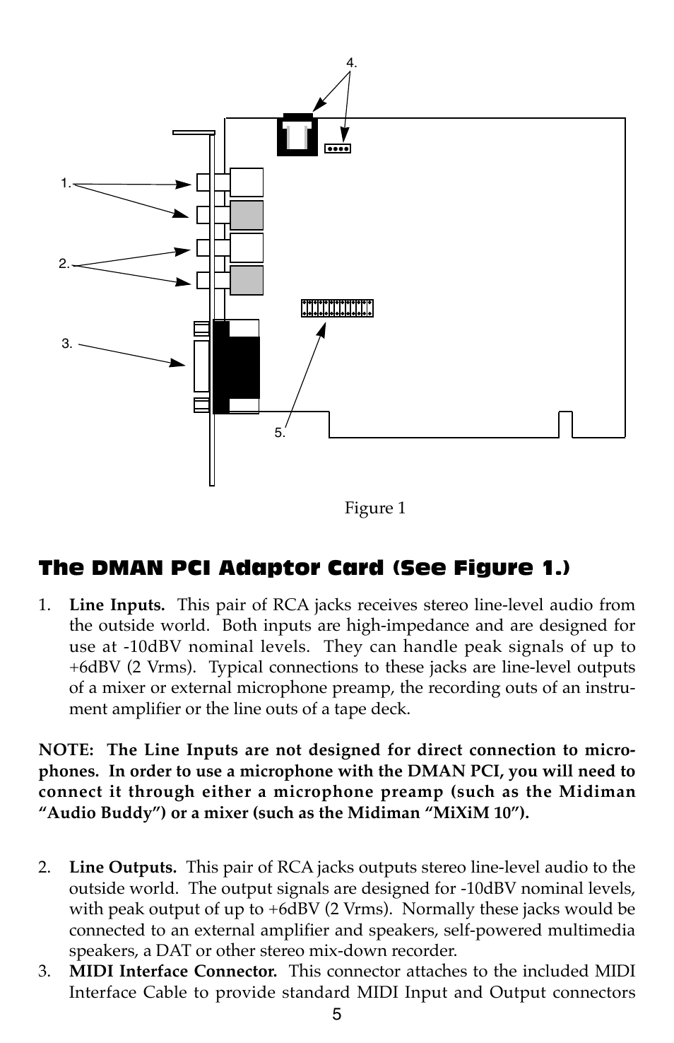The dman pci adaptor card (see figure 1.) | M-AUDIO Dman PCI User Manual | Page 5 / 29
