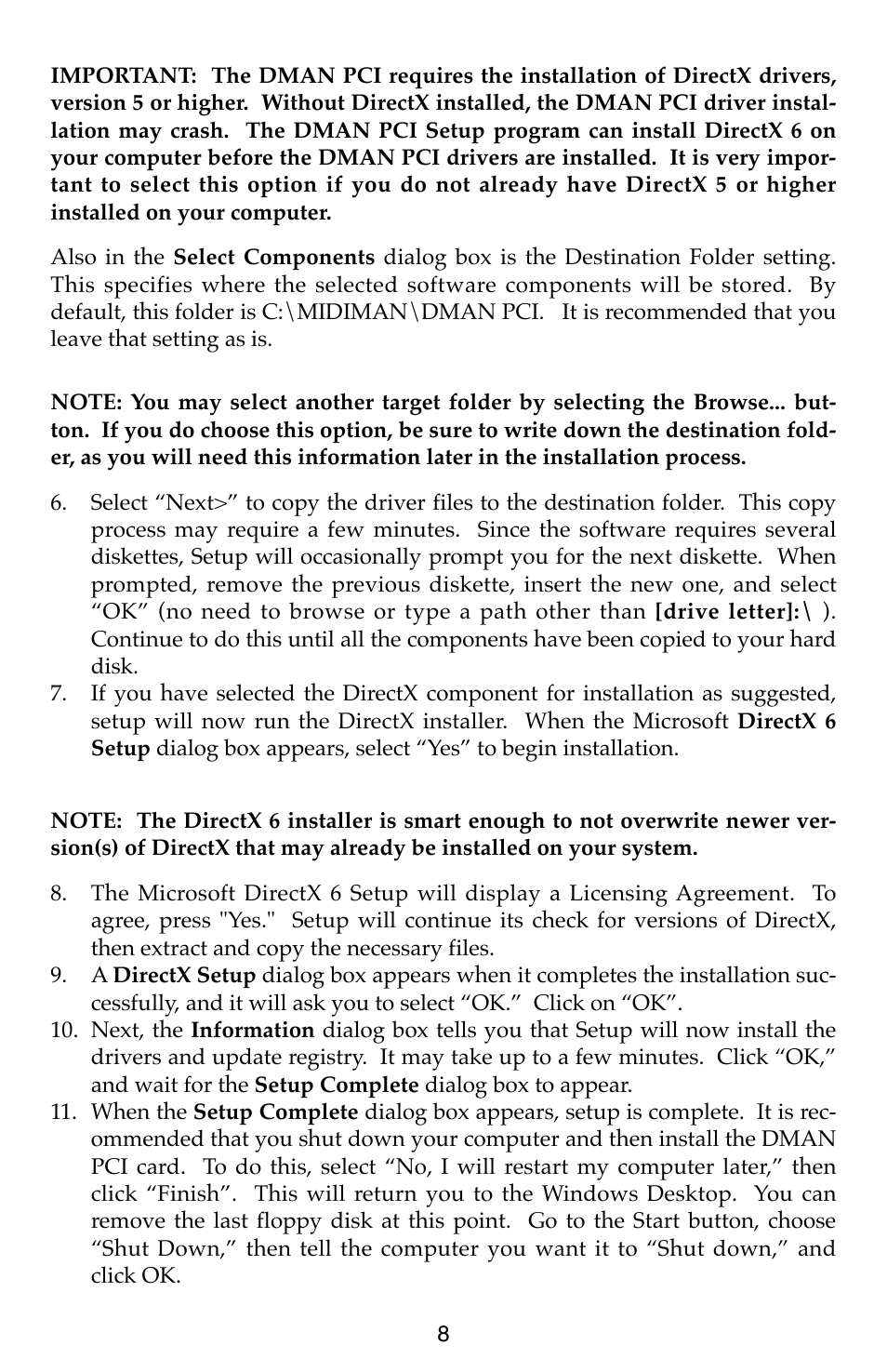 M-AUDIO Dman PCI User Manual | Page 8 / 29