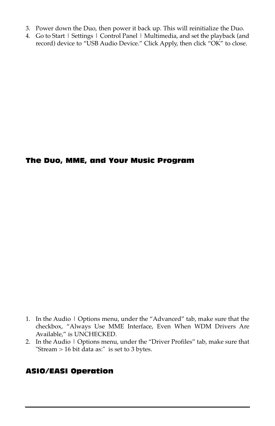 The duo, mme, and your music, Asio/easi operation, The duo, mme, and your music program | M-AUDIO Duo USB User Manual | Page 16 / 27