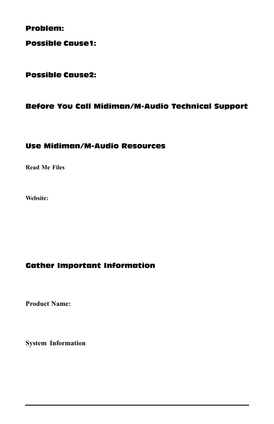 Before you call midiman/m-au, Before you call midiman/m-audio technical support | M-AUDIO Duo USB User Manual | Page 25 / 27