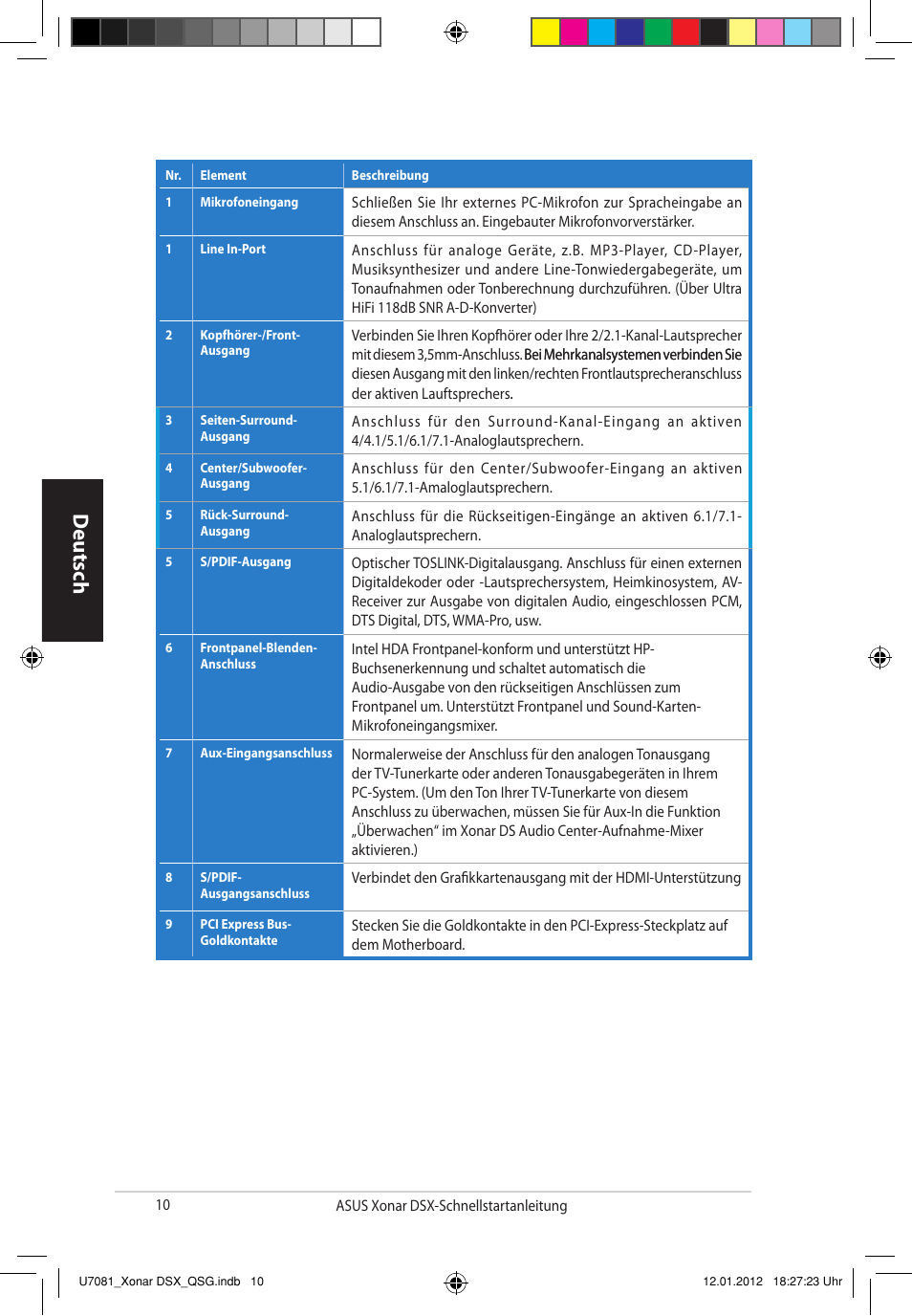 Deutsch | Asus Xonar DSX User Manual | Page 10 / 26