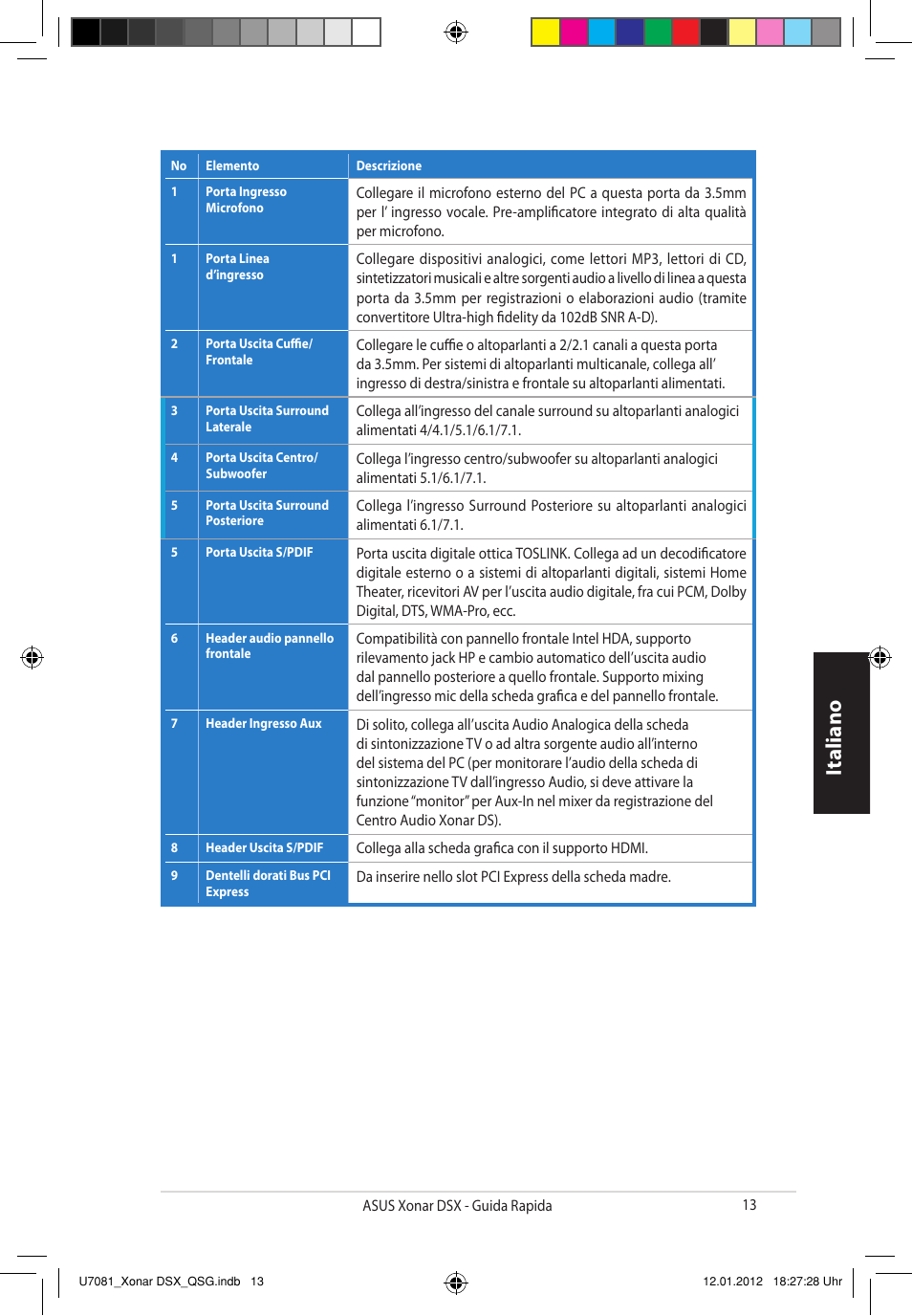 Italiano | Asus Xonar DSX User Manual | Page 13 / 26