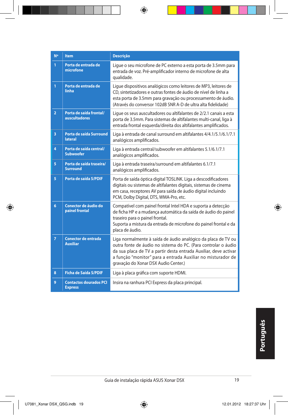 Por tuguês | Asus Xonar DSX User Manual | Page 19 / 26