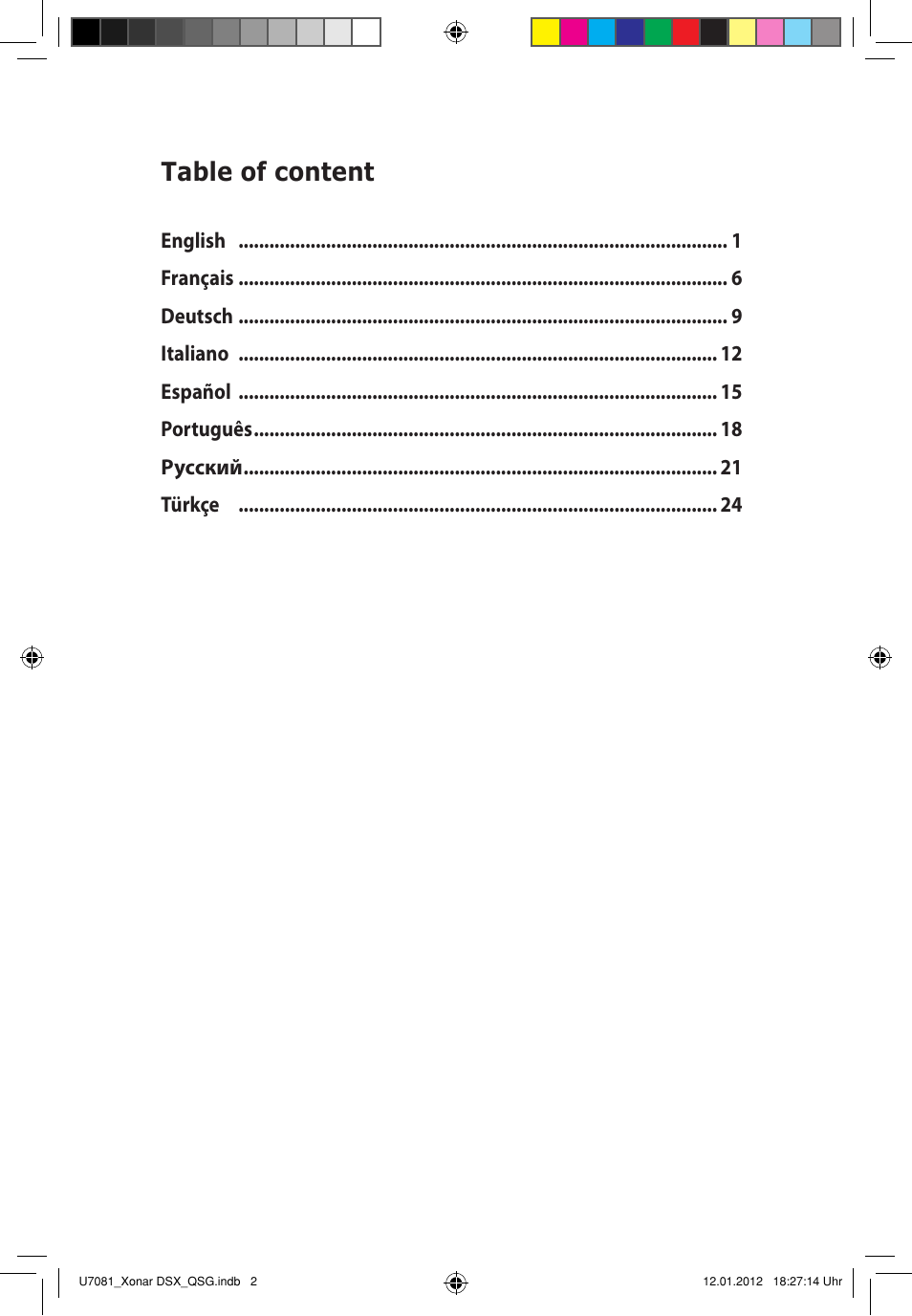 Table of content | Asus Xonar DSX User Manual | Page 2 / 26