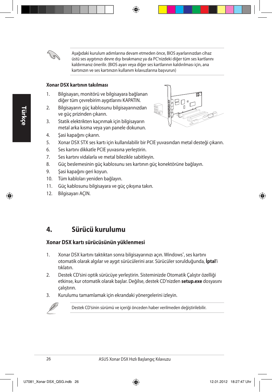 Sürücü kurulumu, Tür kç e tür kç e | Asus Xonar DSX User Manual | Page 26 / 26