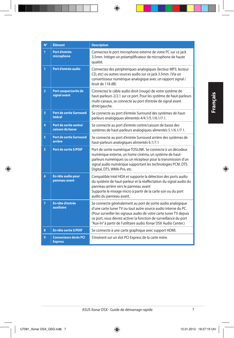 Fr anç ais fr anç ais fr anç ais fr anç ais | Asus Xonar DSX User Manual | Page 7 / 26