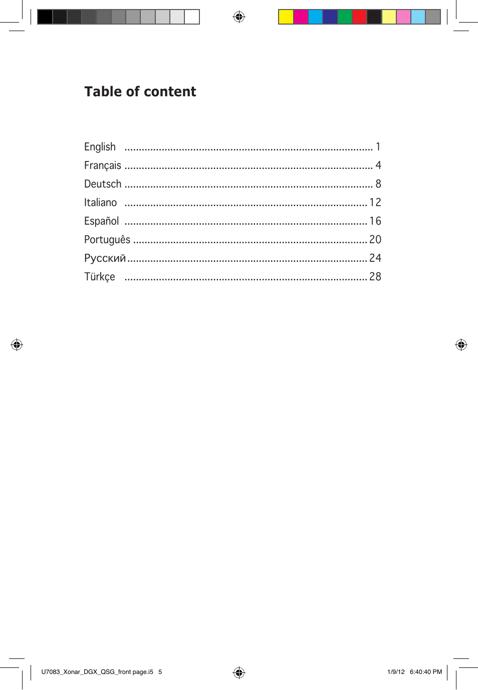 Table of content | Asus Xonar DGX User Manual | Page 2 / 33