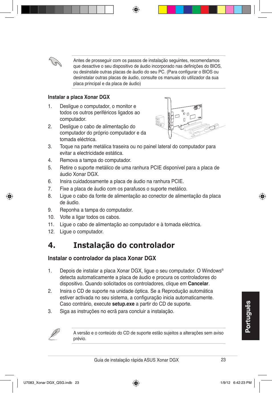 Instalação do controlador, Português | Asus Xonar DGX User Manual | Page 25 / 33