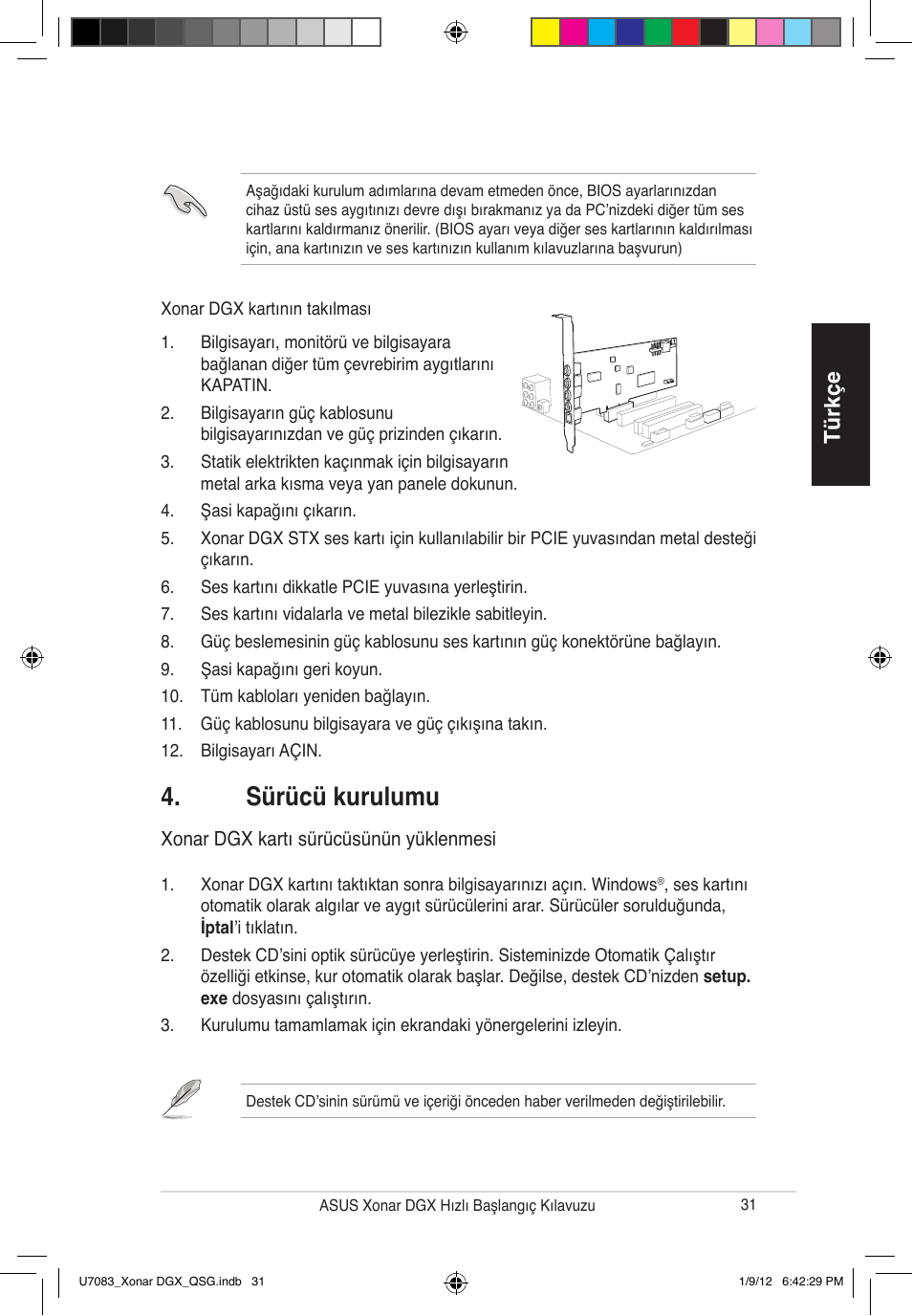 Sürücü kurulumu, Türkçe | Asus Xonar DGX User Manual | Page 33 / 33