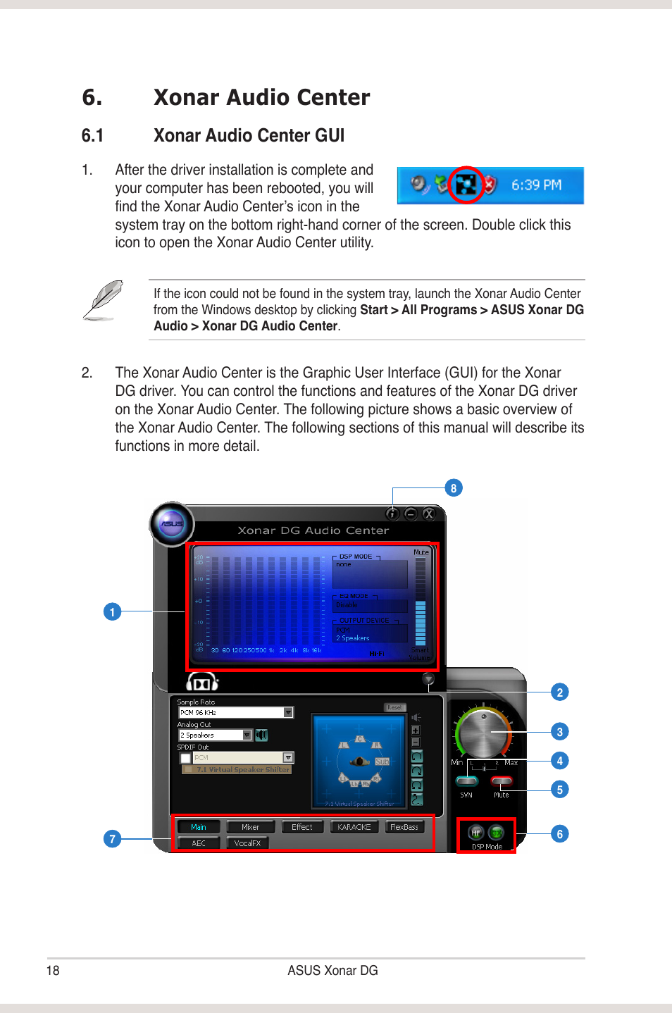 Xonar audio center, 1 xonar audio center gui | Asus Xonar DG User Manual | Page 24 / 54