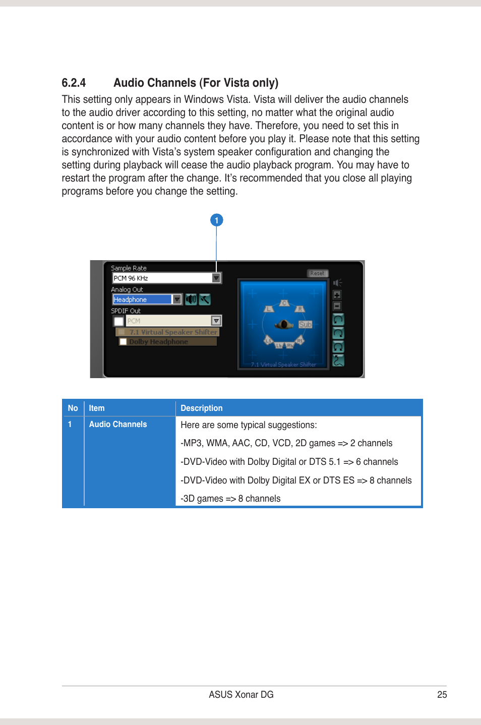 4 audio channels �for �ista only | Asus Xonar DG User Manual | Page 31 / 54
