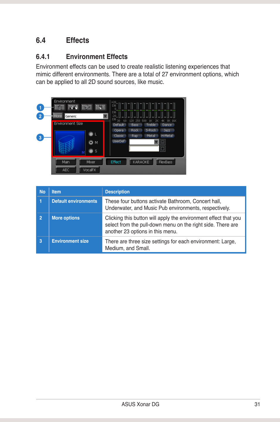 4 �ffects, 1 �nvironment �ffects | Asus Xonar DG User Manual | Page 37 / 54