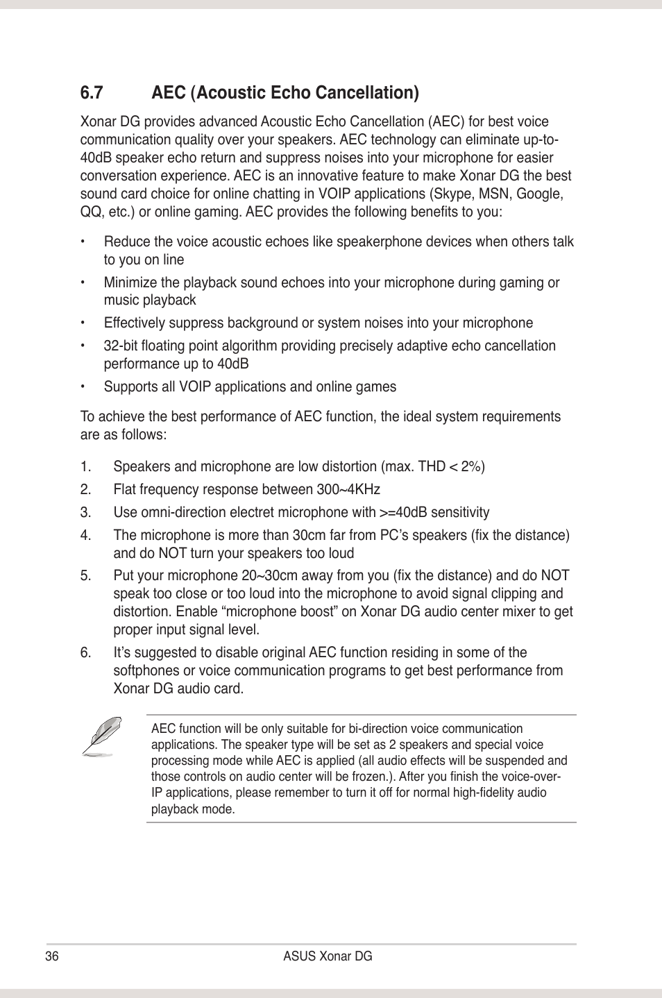 7 a�c �acoustic �cho cancellation | Asus Xonar DG User Manual | Page 42 / 54