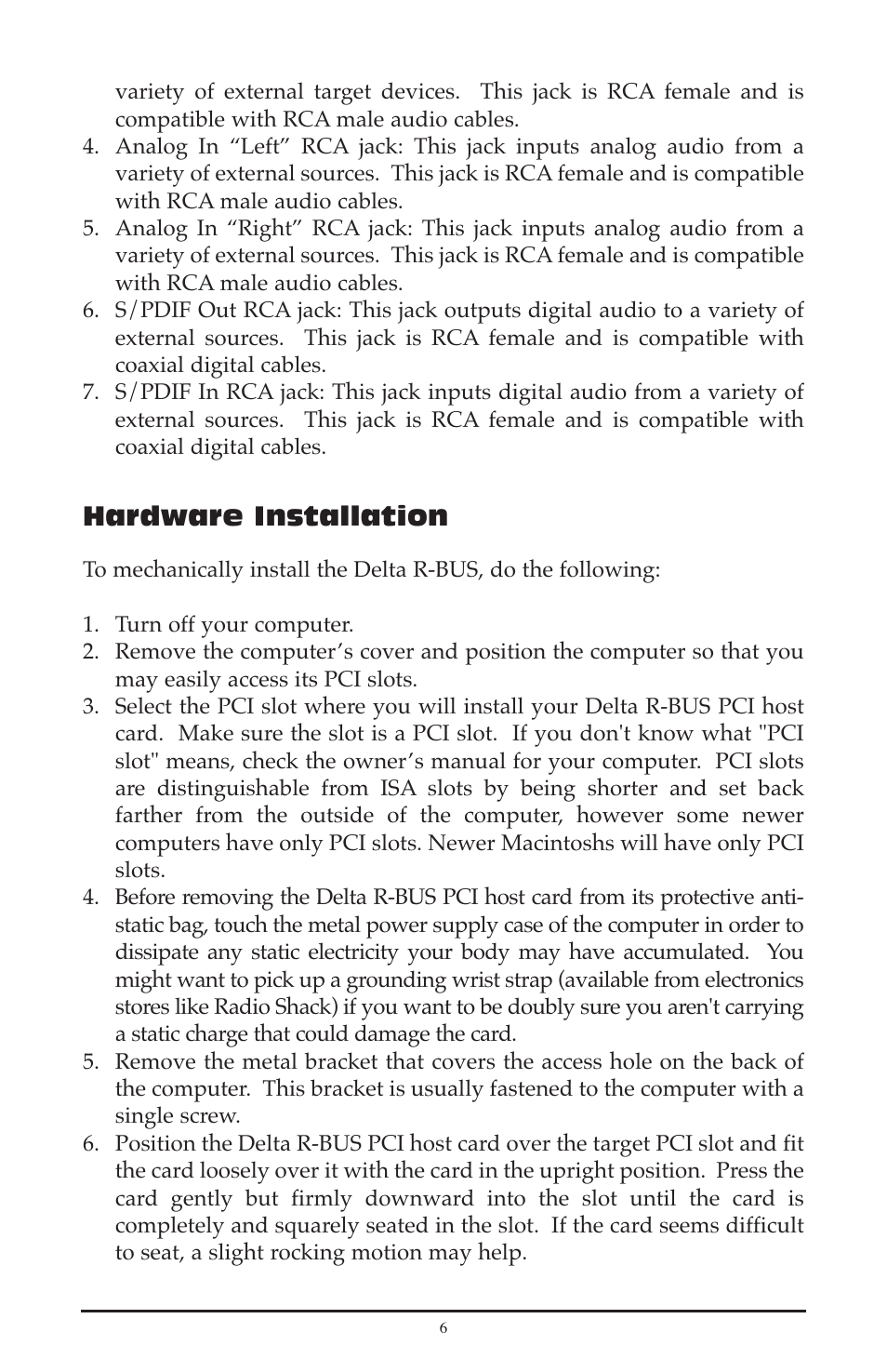 Hardware installation | M-AUDIO Delta RBUS User Manual | Page 6 / 60