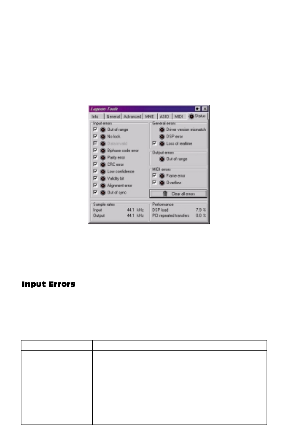 Input errors | M-AUDIO Lagoon User Manual | Page 21 / 28