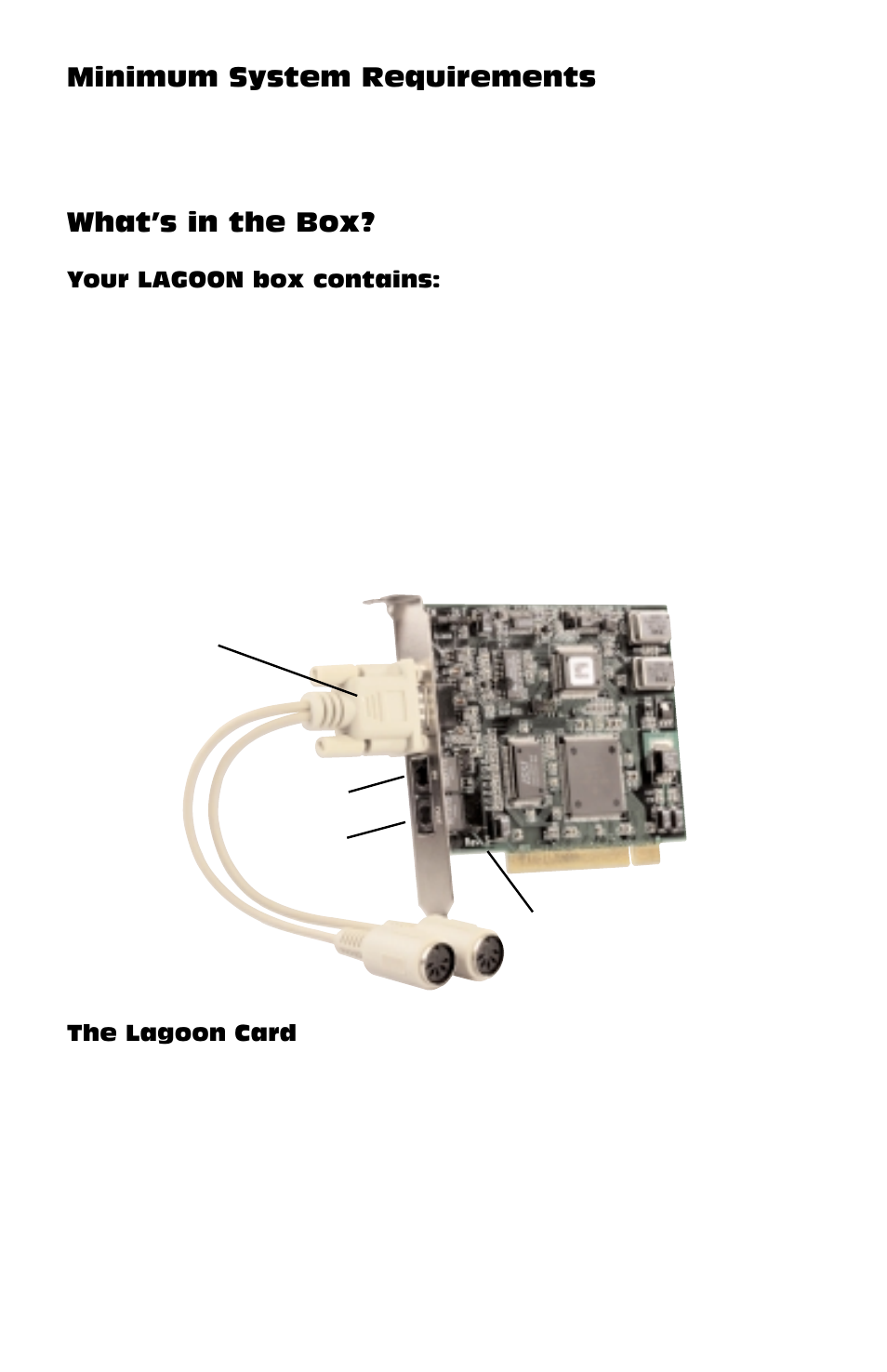 Minimum system requirements, What's in the box, The lagoon card | What’s in the box | M-AUDIO Lagoon User Manual | Page 5 / 28