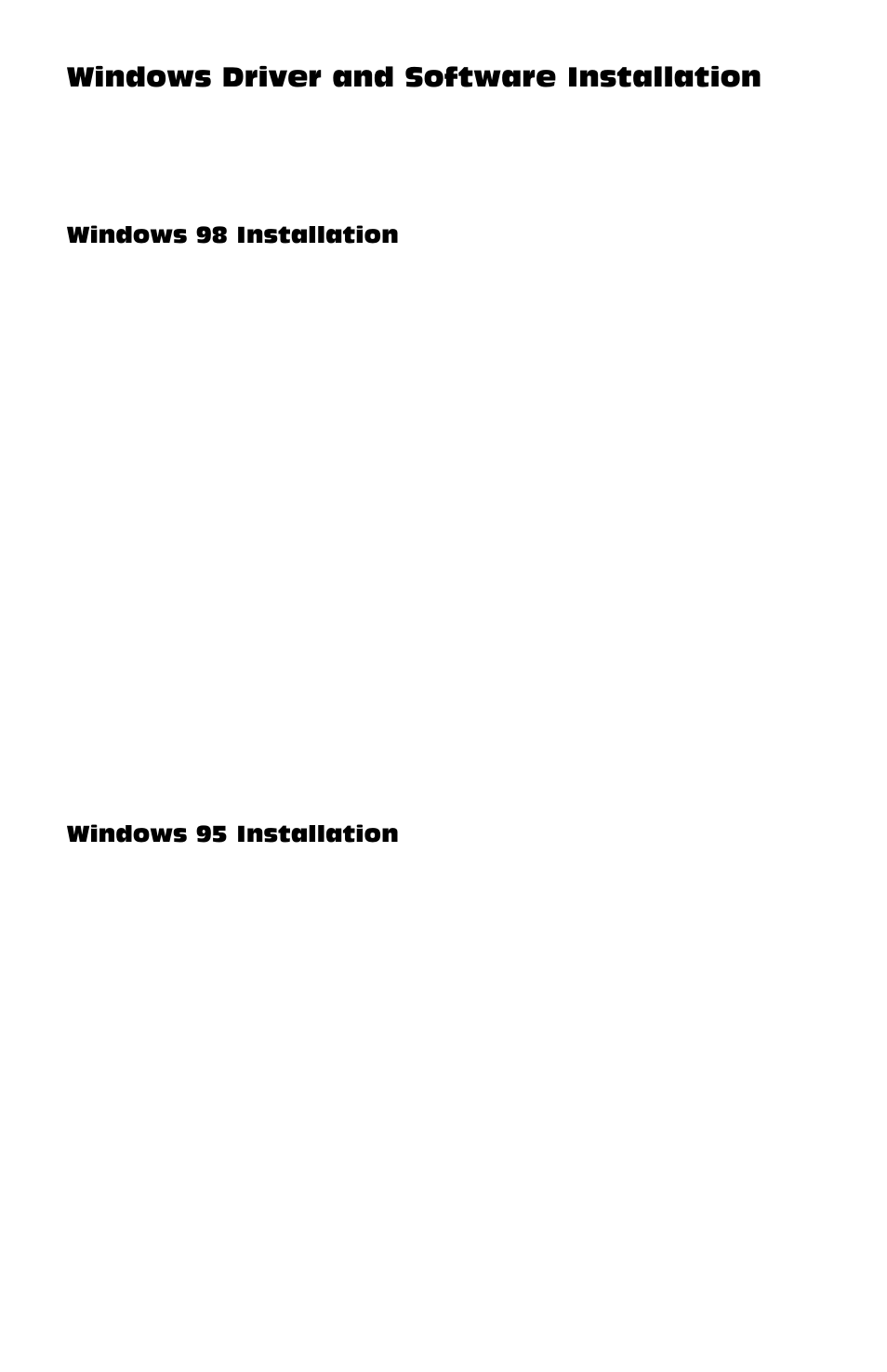 Windows driver and software, Windows 98 installation, Windows 95 installation | Windows driver and software installation | M-AUDIO Lagoon User Manual | Page 8 / 28