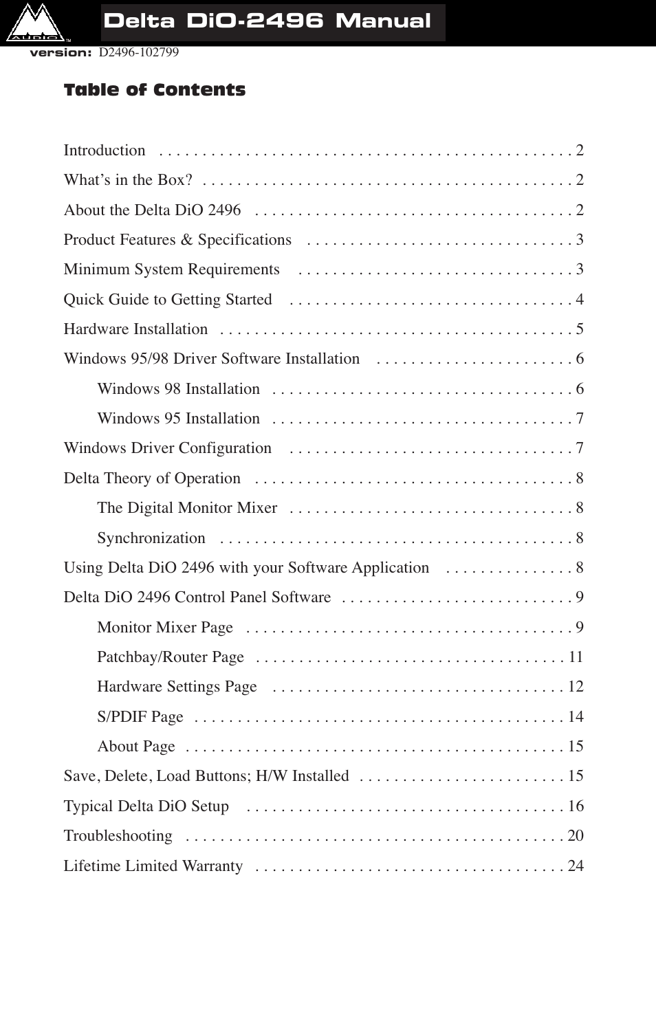 M-AUDIO Delta DiO 2496 User Manual | 24 pages