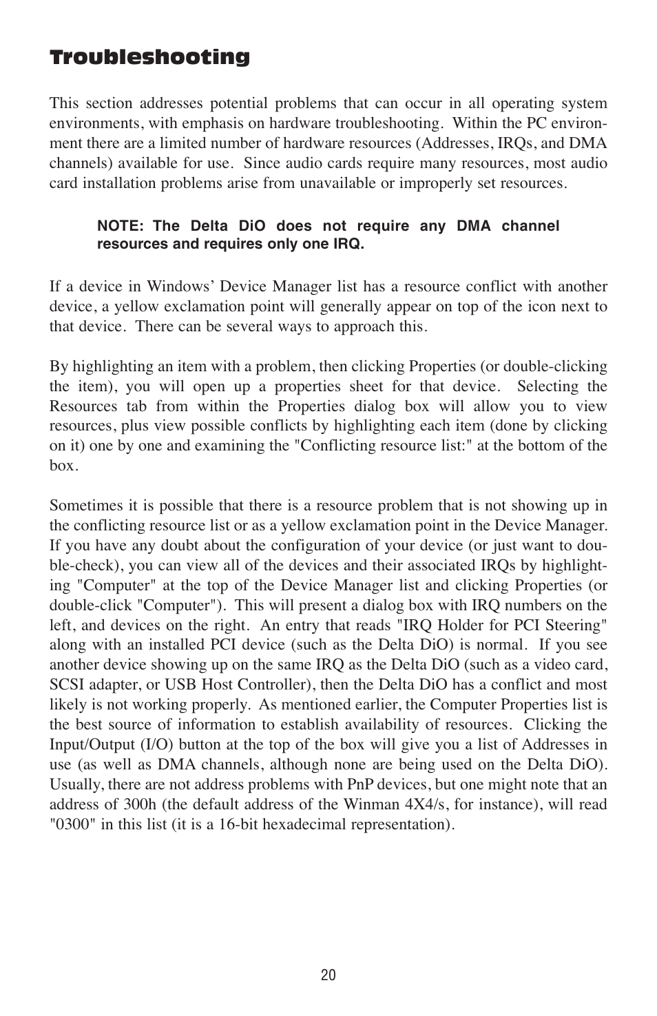 Troubleshooting | M-AUDIO Delta DiO 2496 User Manual | Page 20 / 24