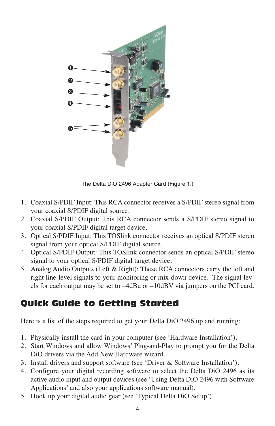 Quick guide to getting started | M-AUDIO Delta DiO 2496 User Manual | Page 4 / 24