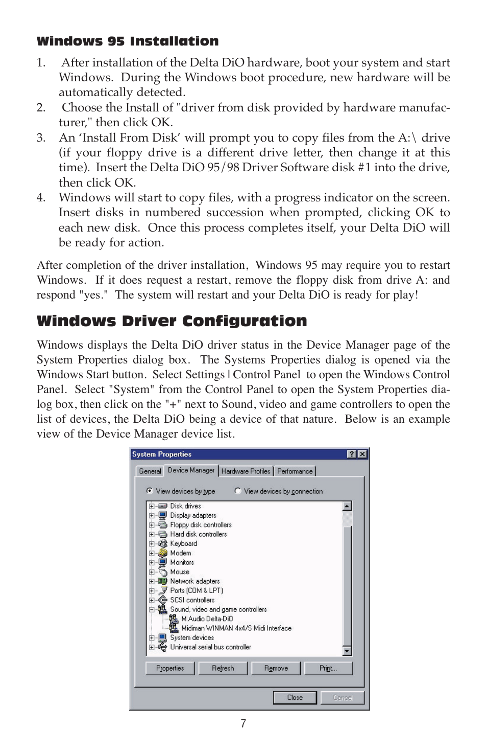 Windows driver configuration | M-AUDIO Delta DiO 2496 User Manual | Page 7 / 24