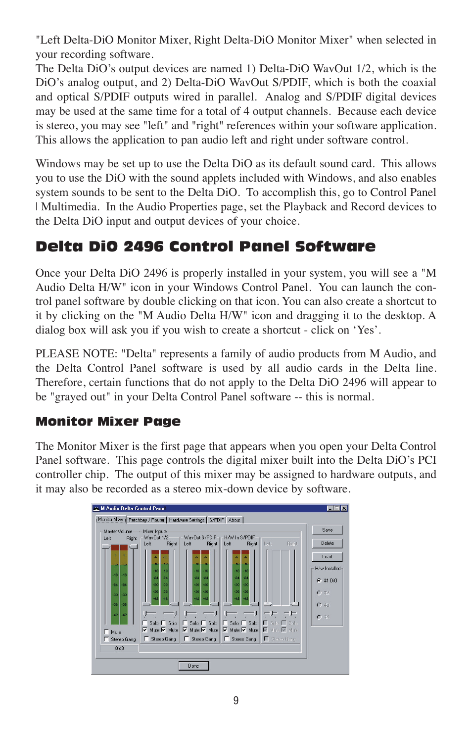 Delta dio 2496 control panel software | M-AUDIO Delta DiO 2496 User Manual | Page 9 / 24